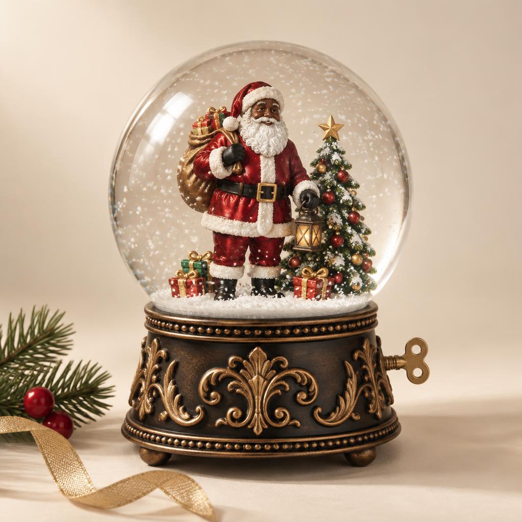 Black Santa Musical Snow Globe (100mm)