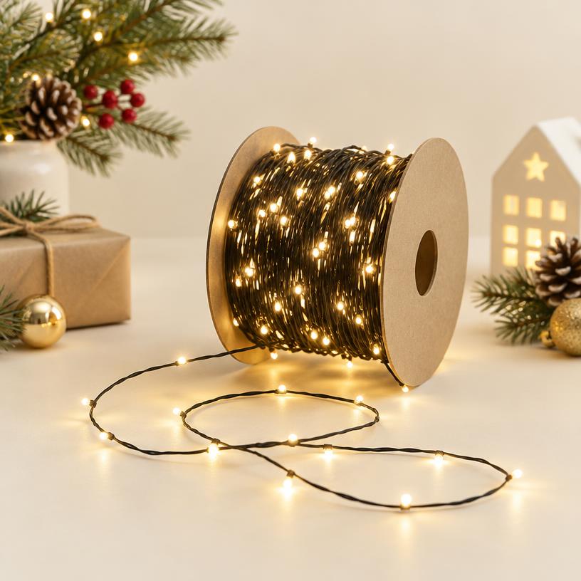 Warm White Fairy Lights on Black Wire, 33 ft
