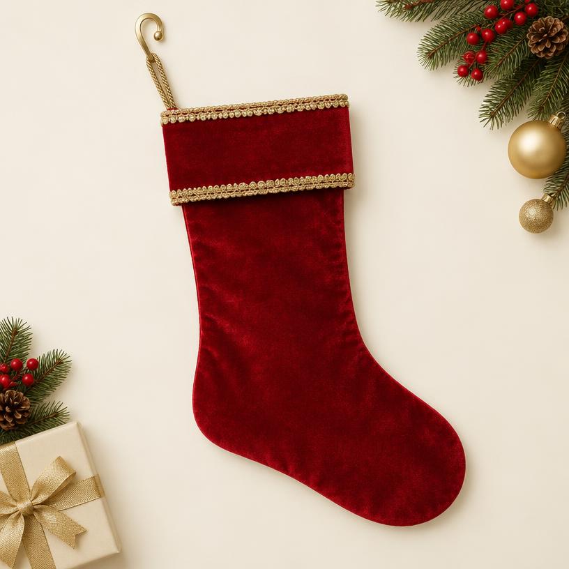 Crimson Velvet Stocking with Gold Trim