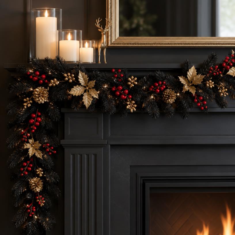 Berry & Gold Black Garland, 9 ft