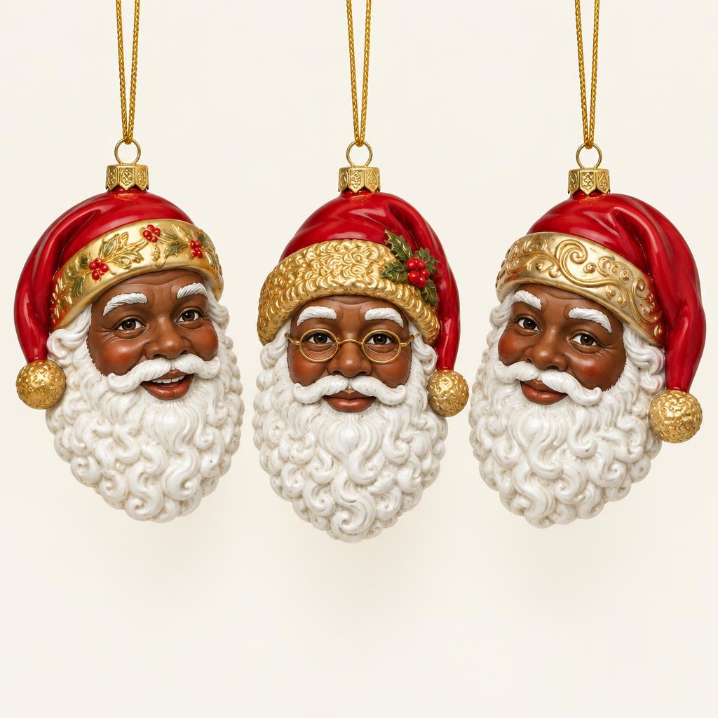 Black Santa Keepsake Ornaments (3 pc)
