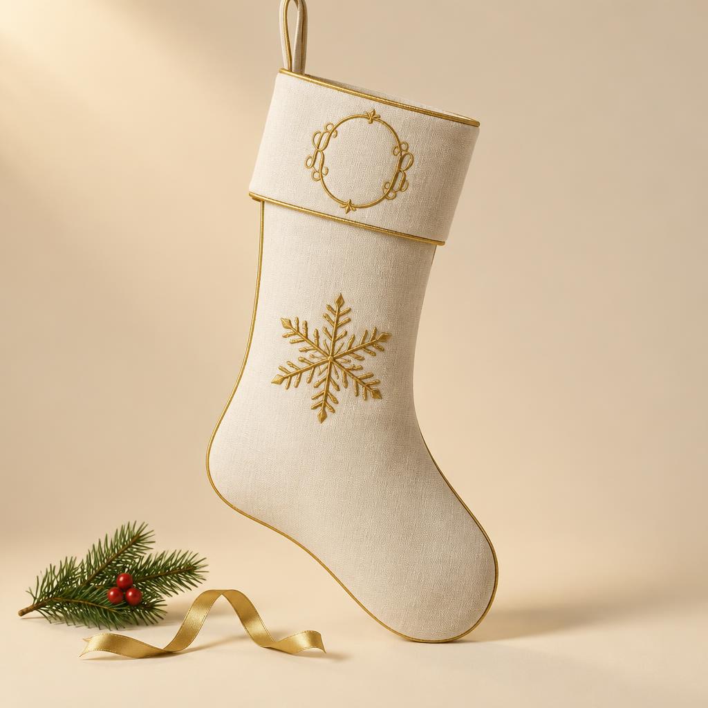 Ivory & Gold Monogram Stocking