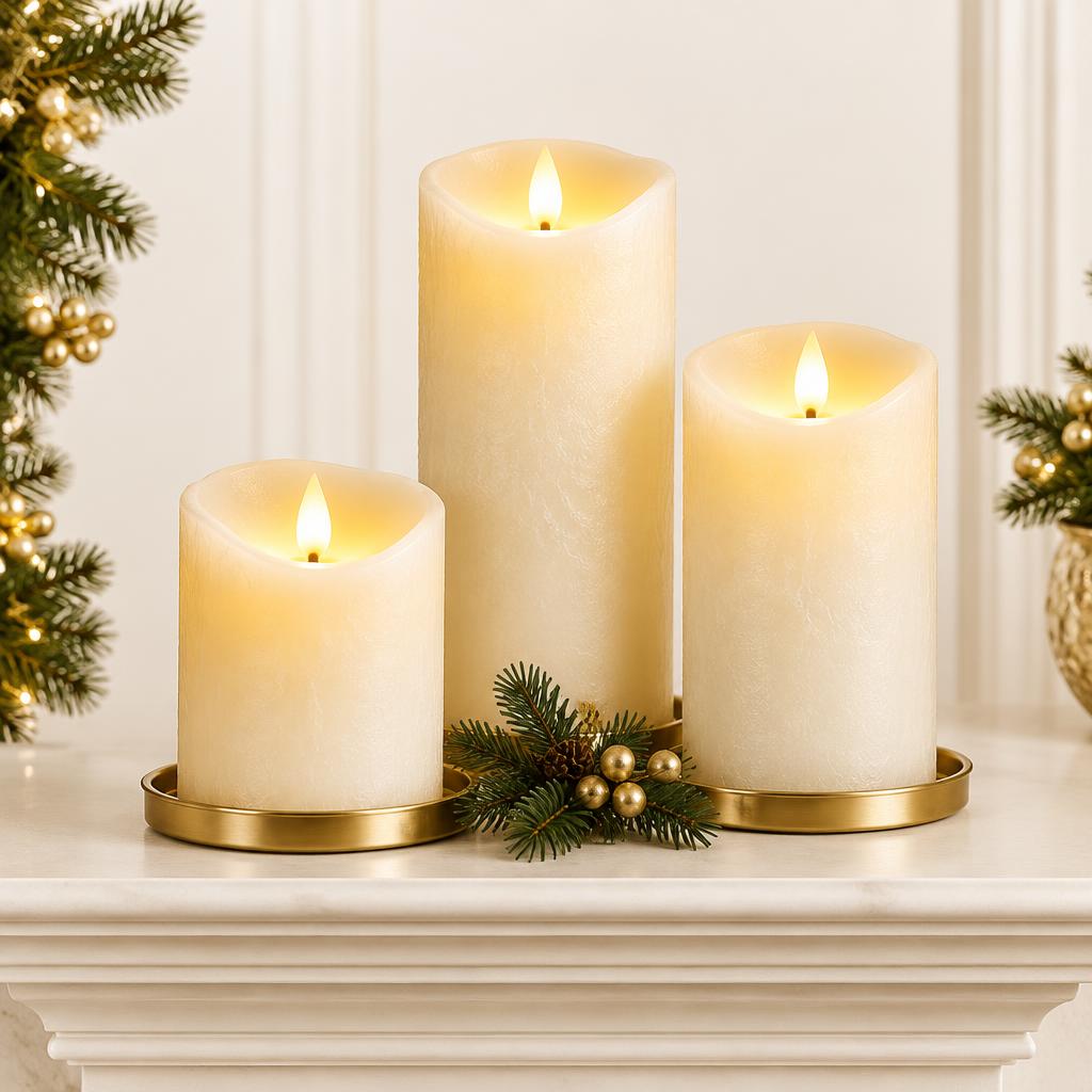 Warm Ivory LED Mantel Candles (3 pc)