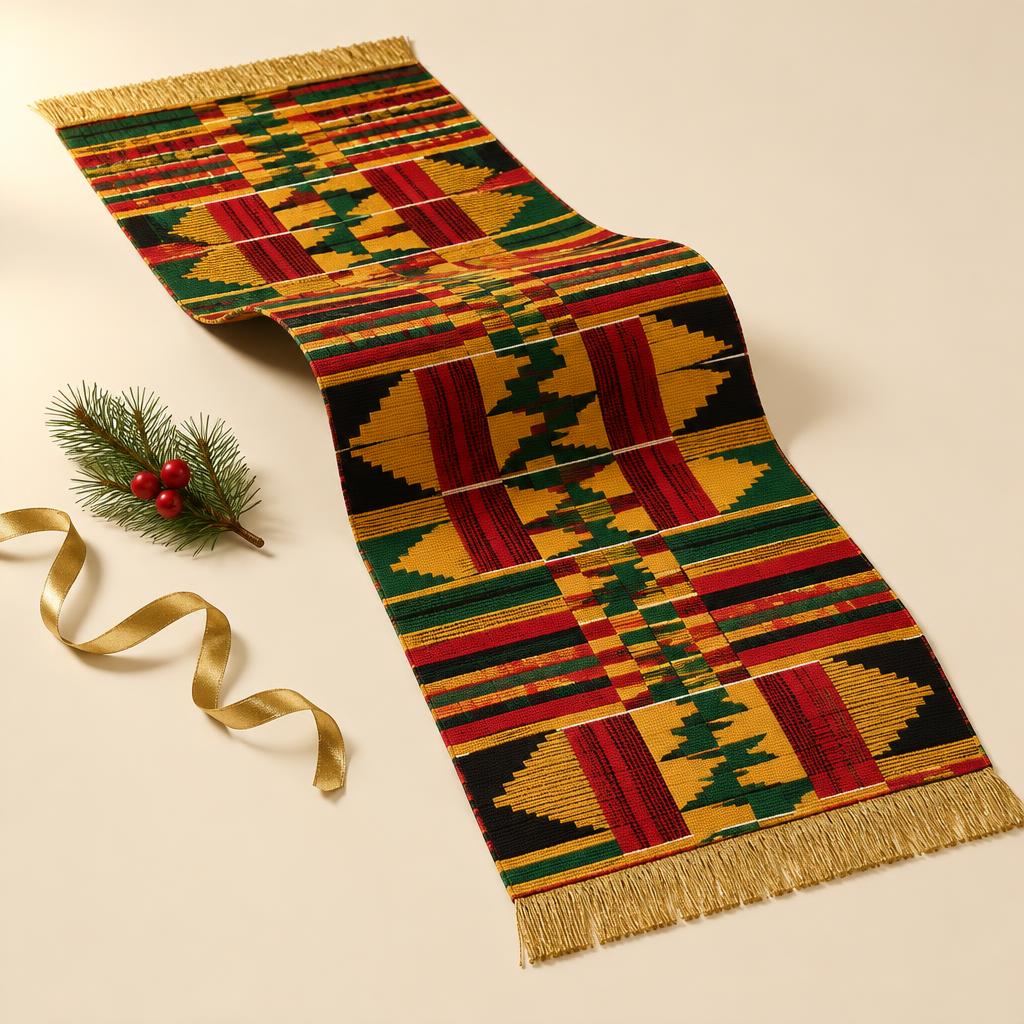 Kente-Print Holiday Table Runner, 72 in