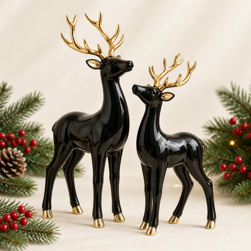 Midnight Reindeer Figurine Pair