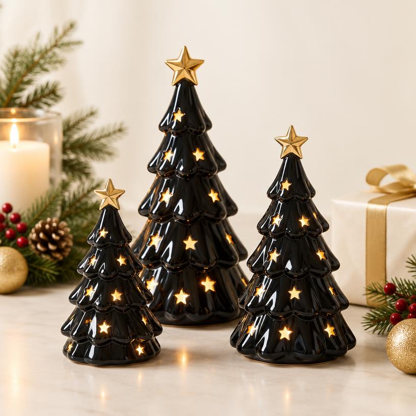 Miniature Black Ceramic Tree Trio