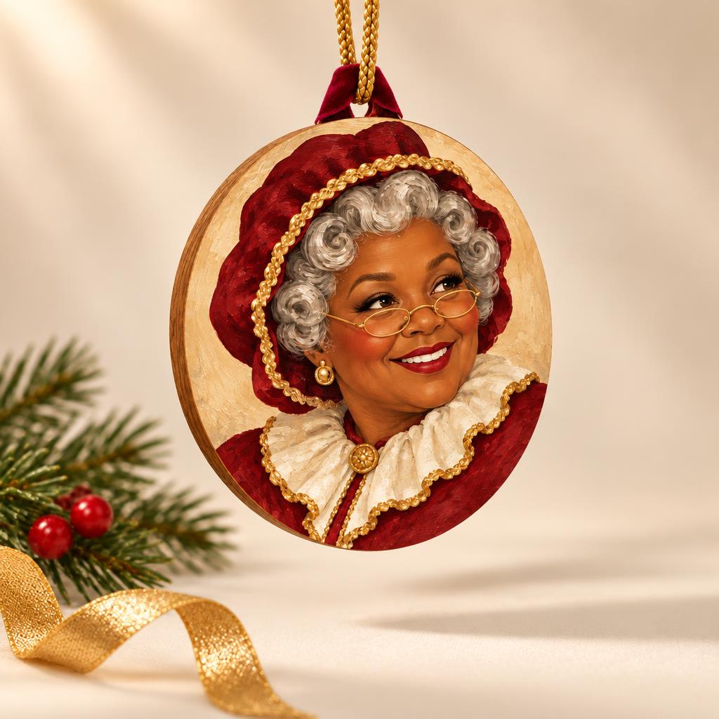Black Mrs. Claus Handcrafted Keepsake Tree Ornament